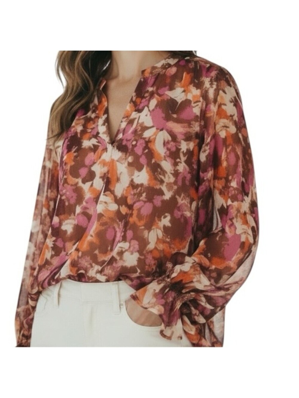 Vince Camuto Floral Print Polyester Blouse Size L